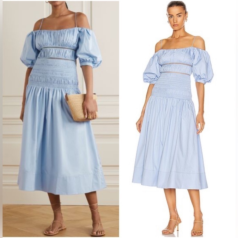 Self-Portrait cotton poplin midi dress sky blue